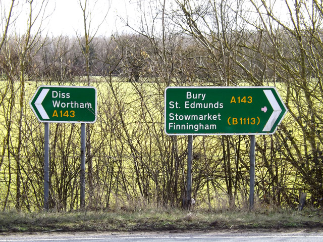 Roadsigns on the A143 Bury Road