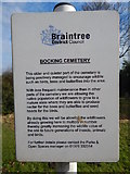 TL7525 : Bocking Cemetery sign by Hamish Griffin