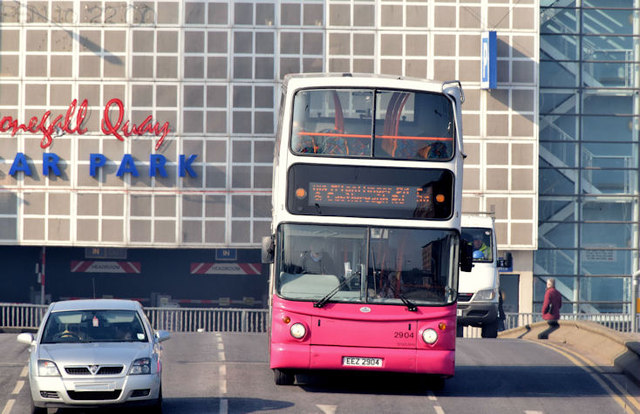 Bus on the Queen Elizabeth Bridge, Belfast (March 2015)