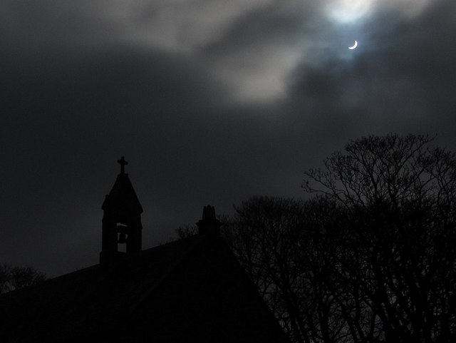 Partial eclipse of sun, St Oswald's Church, Heavenfield