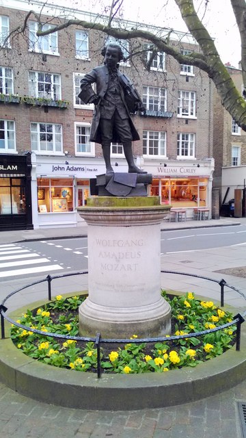 Statue of young Mozart in Orange Square, Pimlico
