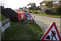 Looking across road works on corner of Ley Road and Summerley Lane