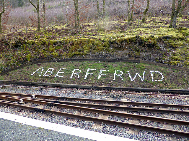 Aberffrwd station name set out in stones