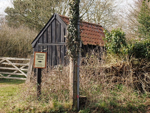 Sign to Suffolk Wildlife Trust Reserve Captain's Wood