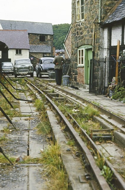 Welshpool and Llanfair railway running through Town Centre. August 1964