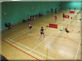 TQ4490 : Badminton tournament in Redbridge Sports Centre by David Hawgood