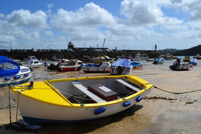 Yellow boat in St. Ives harbour