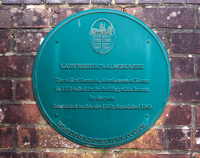 No. 3 (of 12) the Green Plaques of Wimborne - Lady Exeter's Almshouses