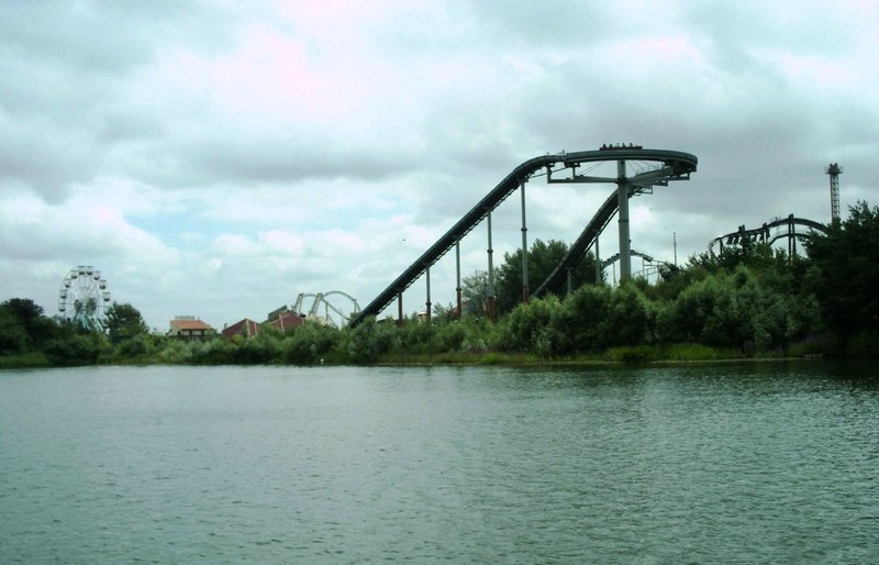 Thorpe Park rides from the lake © Clint Mann Geograph Britain and