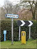 TM2773 : Roadsigns on the B1117 Laxfield Road by Geographer