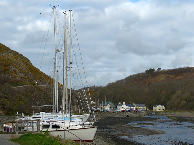 Yachts beside the River Solva at low tide