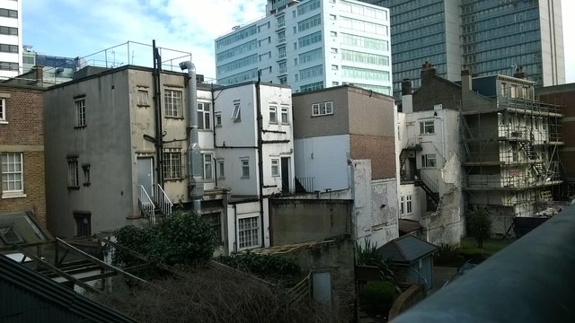 Croydon: backs of buildings on the High Street, from Wandle Road car park