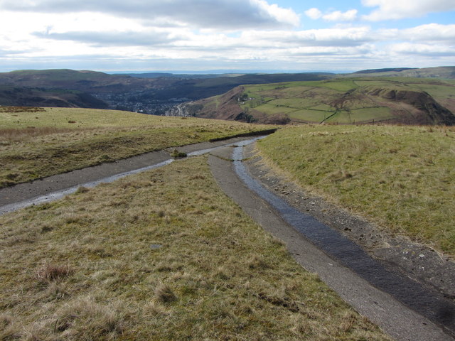 The confluence of drainage channels above Cwm Rhondda Fach