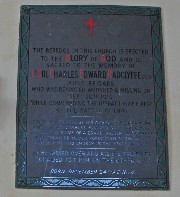 War Memorial plaque above the reredos at Barningham Winter