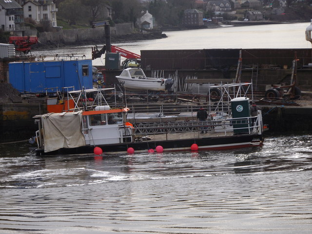 A workboat moored by the pier at Newport-on-Tay