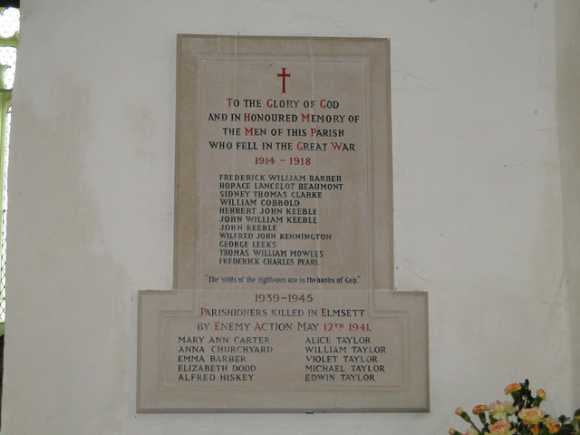 War Memorial in Elmsett church © Adrian S Pye cc-by-sa/2.0 :: Geograph ...