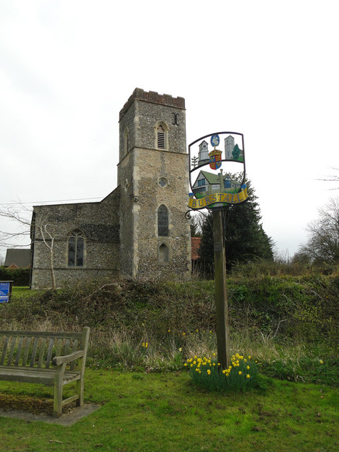 Burstall village sign and church