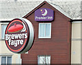 "Brewers fayre" and "Premier Inn" signs, Carrickfergus (April 2015)