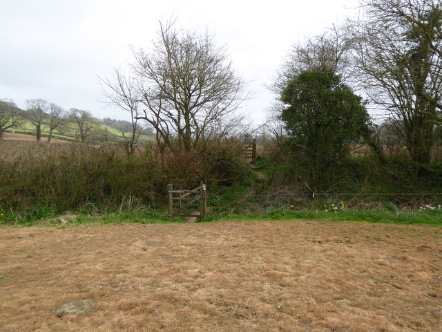East Devon Way crossing a field boundary and ditch