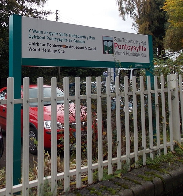 Pontcysyllte World Heritage Site sign at Chirk railway station