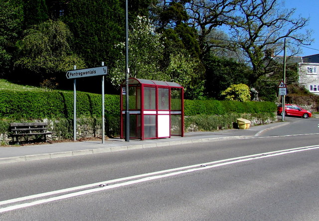 Bench and bus shelter at the northern edge of Llandybie