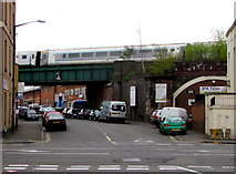 SP3265 : Train on Althorpe Street railway bridge, Royal Leamington Spa by Jaggery