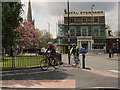 Users of new cycle lane at the Royal Standard