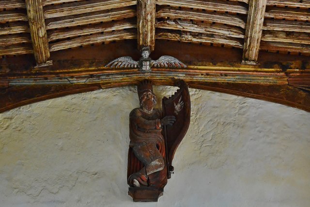 Walsoken: All Saints Church; King David carving in the roof