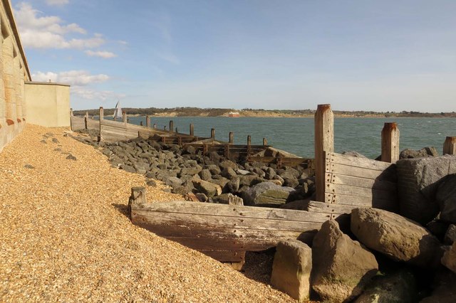Beach and sea defences by Hurst Castle