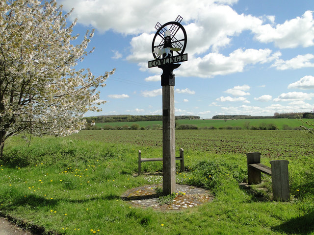 Cowlinge village sign, not far from the War Memorial