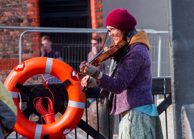 The happy busker, Liverpool