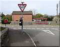 Give Way sign at the western end of Glynhir Road, Llandybie