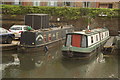 View of two narrowboats moored on the River Lea at Hertford