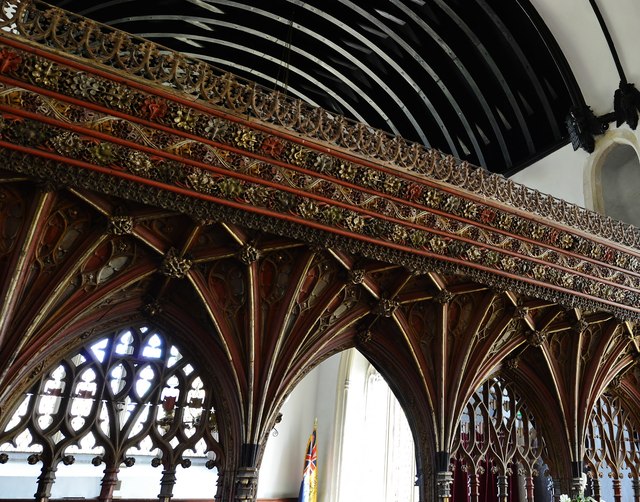 Kentisbeare; St Mary's Church: Detail of the early 16th century rood screen
