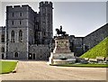 SU9777 : Windsor Castle Upper Ward: Quadrangle, Charles II Statue and Edward III Tower by David Dixon
