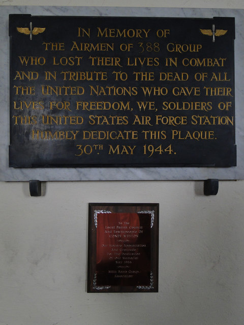 Memorial to the 388th BG(H) in Coney Weston church