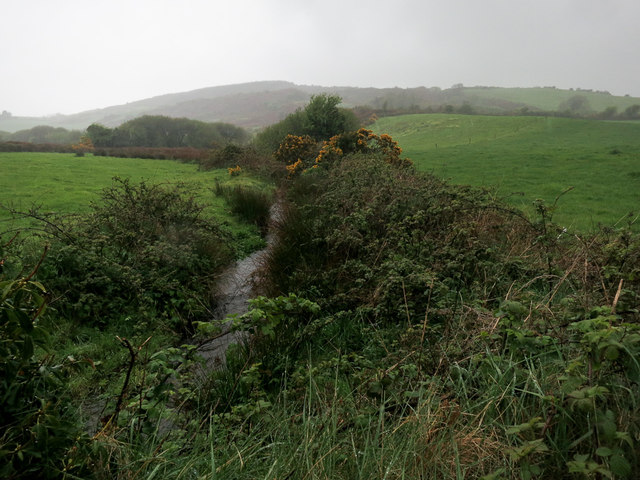 Full stream and misty hill