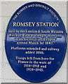 SU3521 : Potted history of Romsey railway station on a blue plaque by Jaggery