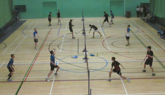Badminton courts with boys doubles, Shires League U17 finals