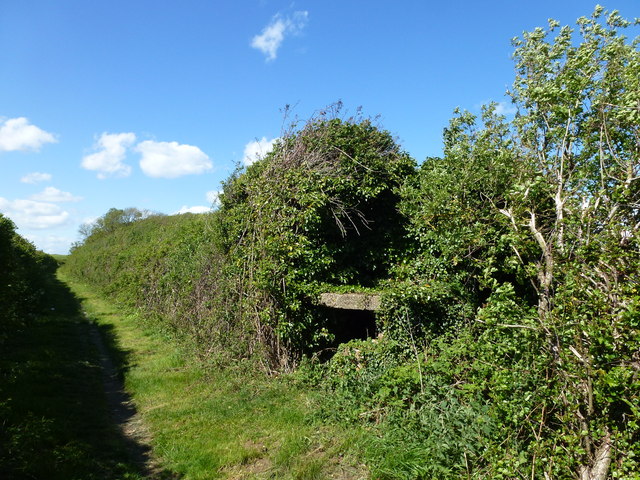 Overgrown pillbox and footpath off Ryhall Road