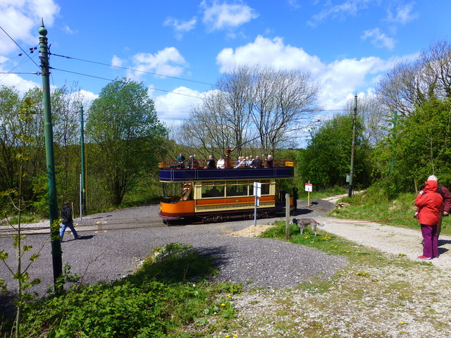 Open topped tram at Crich at the terminus