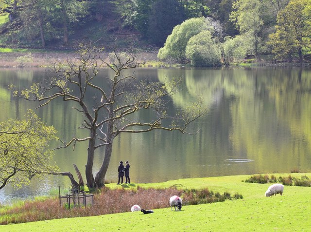 Two figures by Loughrigg Tarn