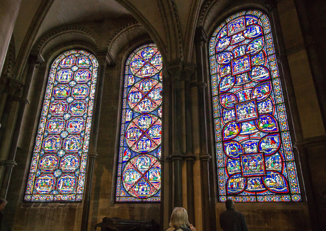 Admiring the stained glass windows, Canterbury Cathedral