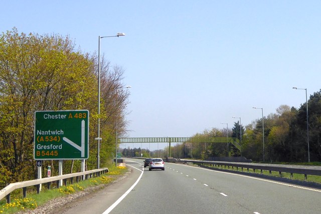 Footbridge over A483 close to A5156 junction
