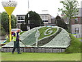 Flower bed depicting the Coat of Arms of the Newry, Mourne, and Down District Council