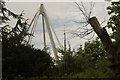 View of a roof feature on the National Sports Centre and the TV transmitter from Crystal Palace Park