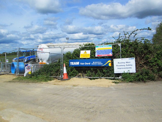 Temporary work site for Rushey Weir Roadway Safety Improvements, near Tadpole Bridge, Oxon