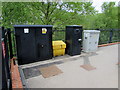 Power cabinets and a yellow box on Ebbw Vale Parkway railway station