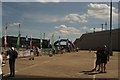 View of the finish line of the Colour Run in the car park in Engineer