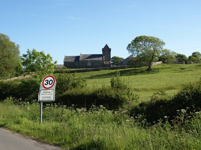 Looking towards Llandewi church from the lane to Burry